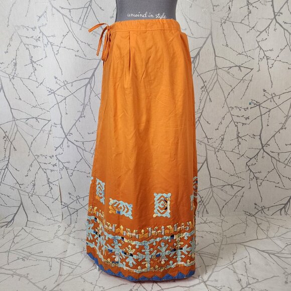 Handmade Orange Geometric Applique Drawstring Maxi Skirt - Picture 1 of 5